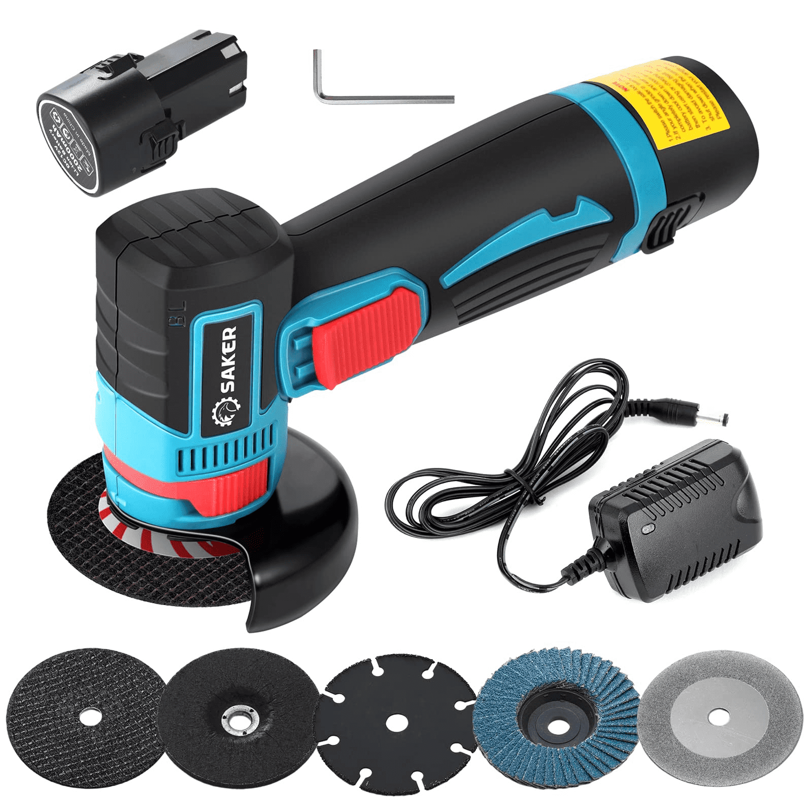 Saker Brushless Angle Grinder, Cordless Grinder - 12V 16800 RPM Grinder  Power Tool with Extra 5 PCS Disc (1PC Battery & Charger)