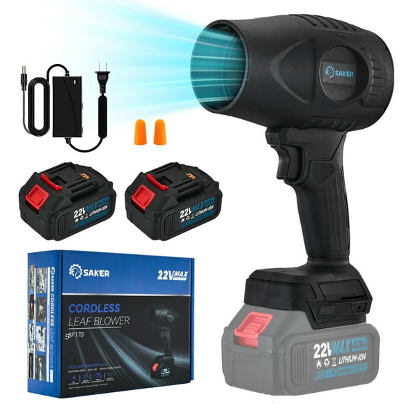 Saker Electric Cordless Leaf Blower with Adjustable Speed, Portable Handheld Leaf Blower with 2x 4.0Ah Batteries for Patio Cleaning, Lawn Care, Black