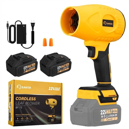 Saker Electric Cordless Leaf Blower with Adjustable Speed, Portable Handheld Leaf Blower with 2x 4.0Ah Batteries for Patio Cleaning, Lawn Care, Yellow