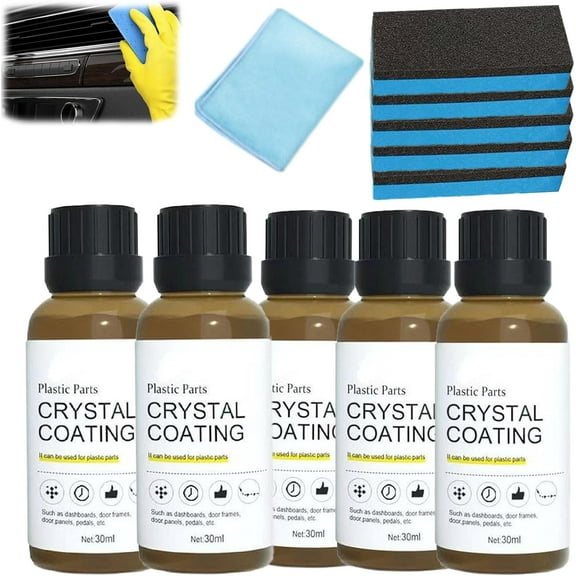 Saker Crystal Coat, Cristal Coating Reviver Plastic Parts, High Gloss Plastic Parts Crystal Coating Kit with Spong and Towel for DIY Models Automotive Scratch(5 PCS)