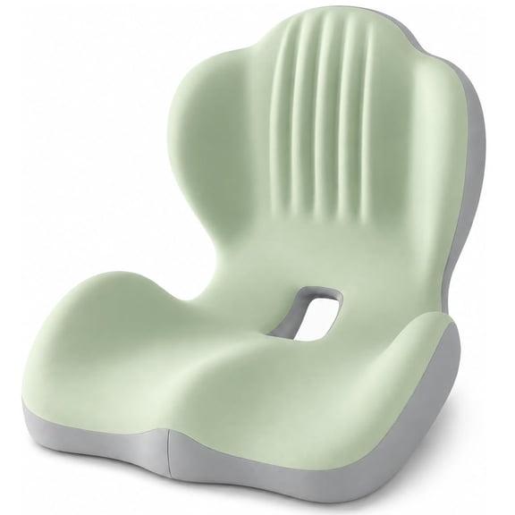 Saker Ergonomic Memory Foam Seat Cushion with Back Support, 2-in-1 Coccyx Cutout Chair Pad for Office, Car, Gaming Chair and Wheelchair, Contoured Lumbar Support for Long Sitting (Green)