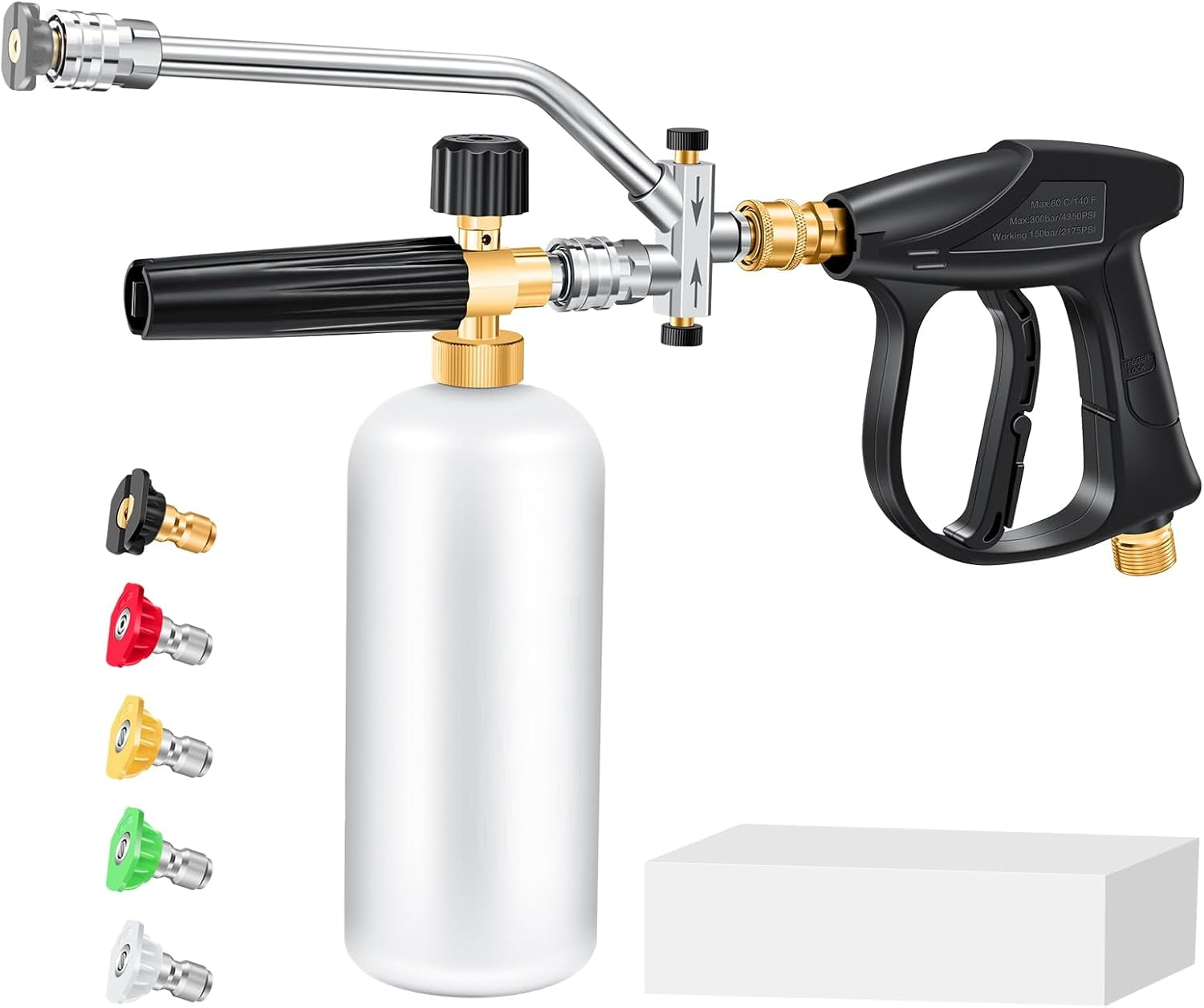 Saker Foam Cannon Dual Connector Accessory,Sakerplus Foam Cannon Dual Connector Accessory Pressure Washer Gun for Car Washing and Cleaning,5 Power Washer Sprayer Nozzles,Tool Daily