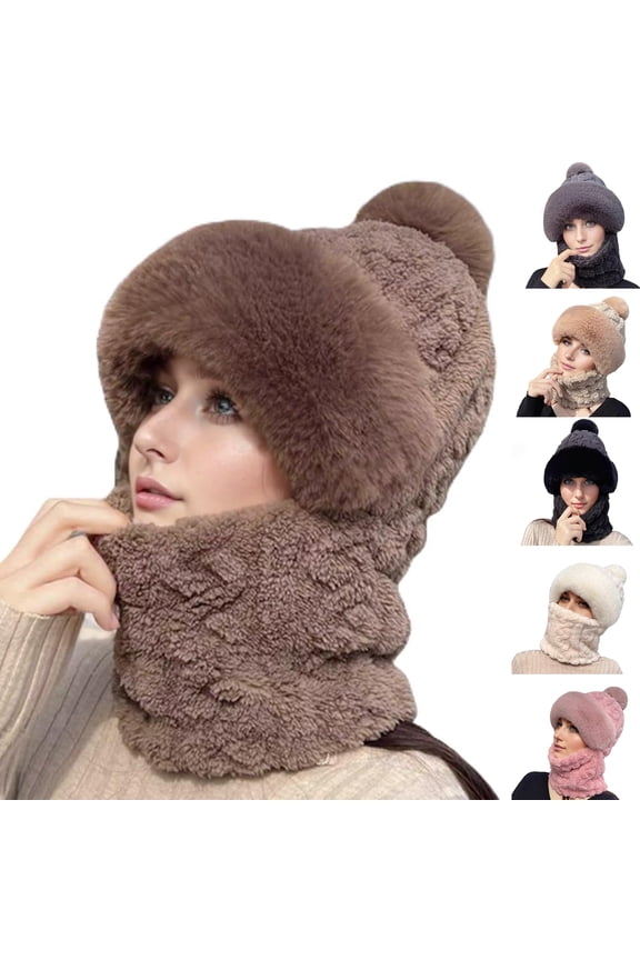 Saker Full Face Knit Hood Hat,Winter Face Mask Hat for women, Seamless Knitted Balaclava with Neck Warmer Gray One Size