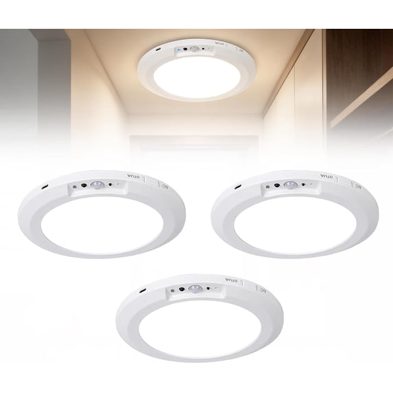 Saker Magnetic Ceiling Light, 8000mAh Battery Operated LED Ceiling Lamp with Remote Control, 3 CCT Dimmable 3000K/4000K/6000K, Magnetic Mount for Closet Hallway Garage Laundry Room (3 Sets)