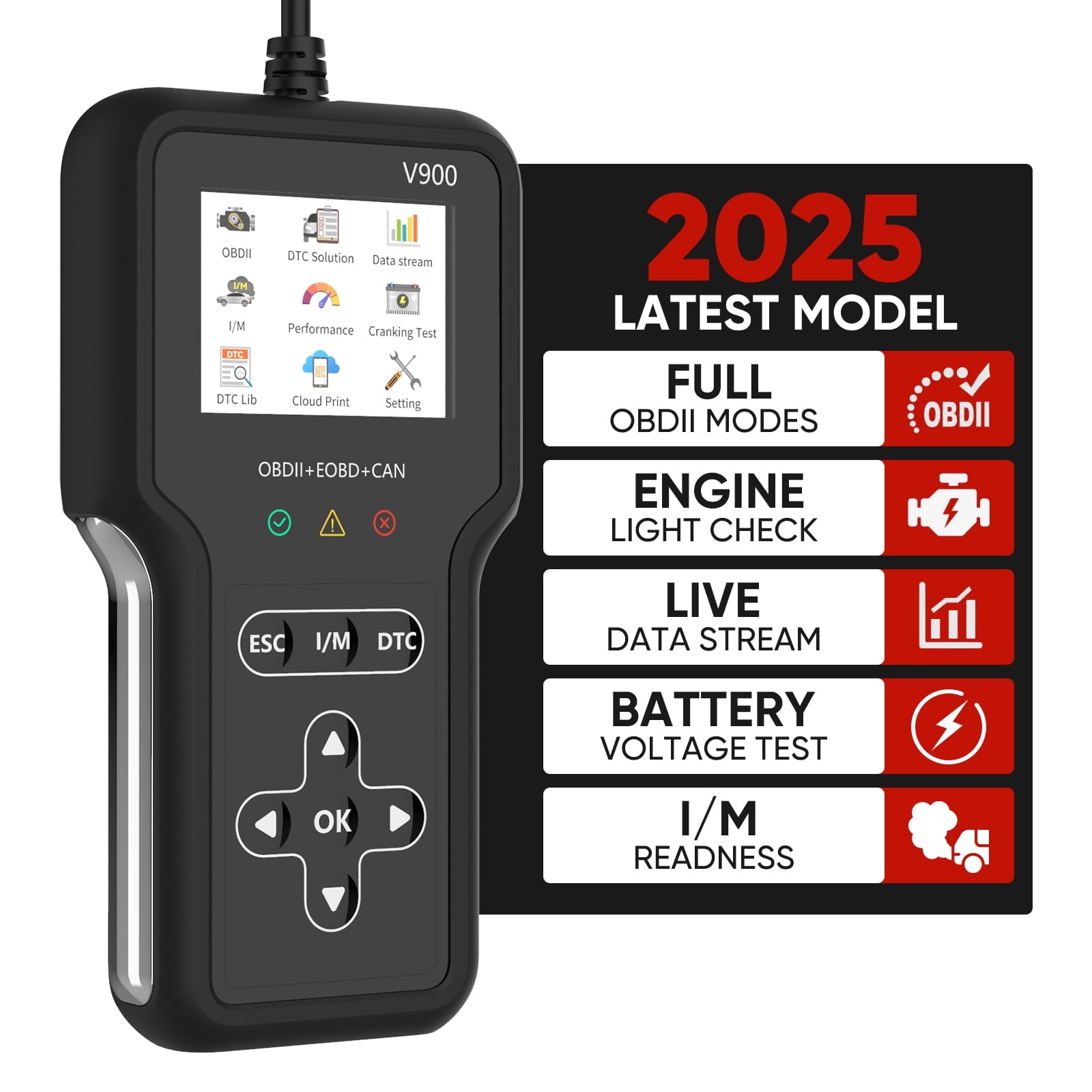 Saker V900 OBD2 Car Scanner Diagnostic Tool, Advanced Auto Code Reader with Voltage Test, I/M Readiness, Date Cloud Printing for 1996+ Vehicles