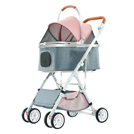 Saker Pet Stroller for Cats/Dogs, Zipperless Entry, Easy One-Hand Fold, Jogging Tires, Removable Liner, With Storage Basket