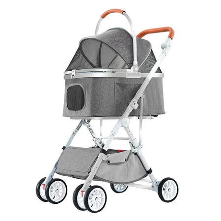 Saker Pet Stroller for Cats/Dogs, Zipperless Entry, Easy One-Hand Fold, Jogging Tires, Removable Liner, With Storage Basket