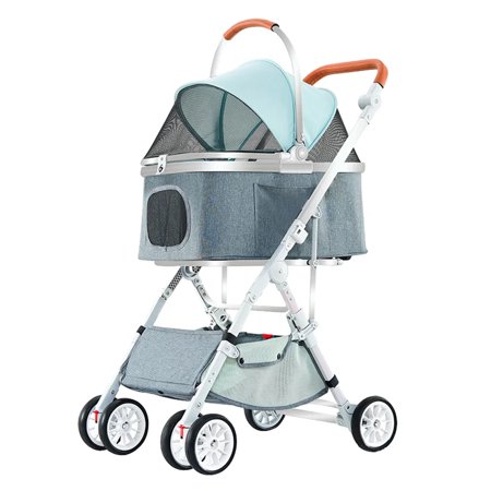 Saker Pet Stroller for Cats/Dogs, Zipperless Entry, Easy One-Hand Fold, Jogging Tires, Removable Liner, With Storage Basket