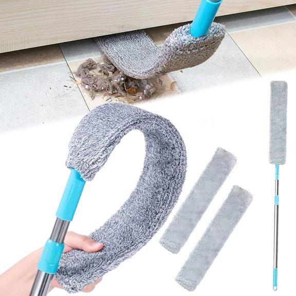 Saker Plus Flat Duster for Under Appliances, Saker Plus Retractable Gap Dust Cleaning Artifact, Saker Plus Mop, Bendable Microfiber Duster with Extension Pole (50in+2Matching Cloth)