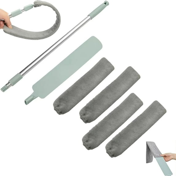 Saker Plus Flat Duster, Retractable Gap Dust Cleaning Artifact with 3 Microfiber Cloths , Extendable Gap Dust Cleaner & Flat Duster for Under Appliances, Ceilings, Blinds , Reusable & Washable