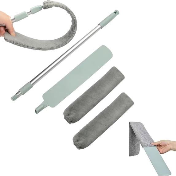 Saker Plus Flat Duster, Retractable Gap Dust Cleaning Artifact with 3 Microfiber Cloths , Extendable Gap Dust Cleaner & Flat Duster for Under Appliances, Ceilings, Blinds , Reusable & Washable