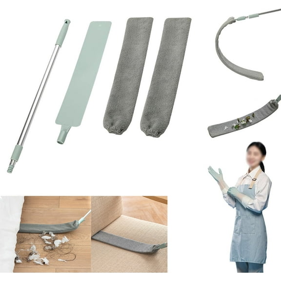 Saker Plus Flat Duster, Retractable Gap Dust Cleaning Artifact with Bendable Head & 3 Microfiber Cloths, Extendable Flat Duster for Under Appliances, Ceiling, Blinds(1set+1pcs*Cloth)