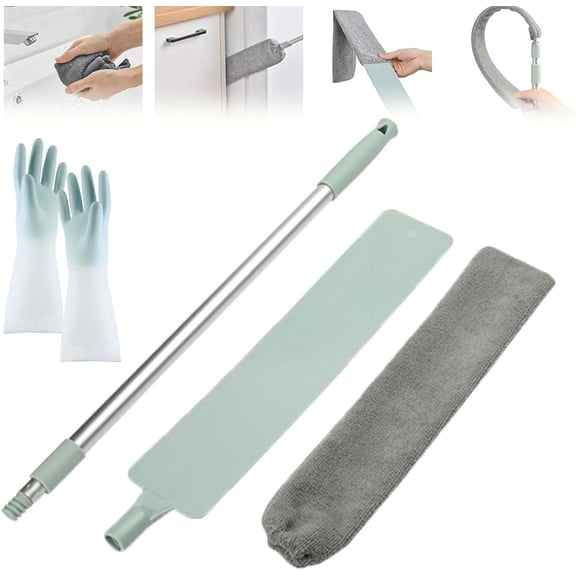 Saker Plus Flat Duster,Retractable Microfiber Gap Dust Cleaning with Bendable & Removable Head,Reusable Washable Dusting Wand for Home,Ceiling,Blinds