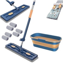 Saker Plus Mop, 2026 New Large Flat Mop and Bucket with Wringer System, 360° Rotatable Adjustable Wet and Dry Use with 6 Pads (White)