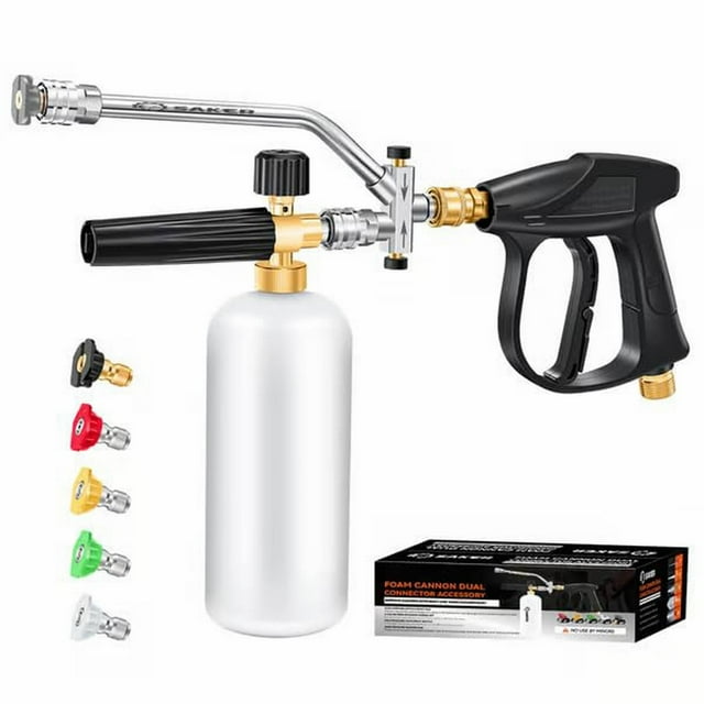 Saker Sakerplus Foam Cannon Attachment with Dual Connector for Pressure Washers, Includes 5 Spray Nozzles