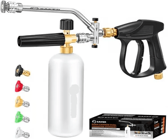 Saker Sakerplus Foam Cannon Dual Connector Accessory Pressure Washer Gun for Car Washing and Cleaning,5 Power Washer Sprayer Nozzles