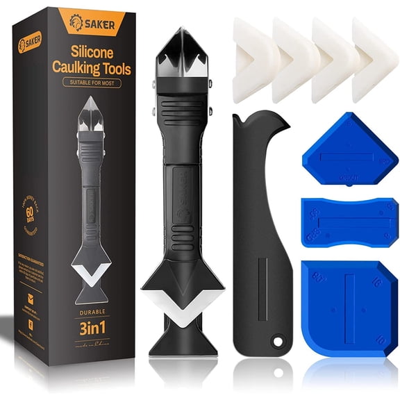 Saker Silicone Caulking Tool 3-in-1 Grout Removal Tool and Sealant Finishing Scraper with Stainless Steelhead, Caulk Remover and Seam Repair Kit for Bathroom, Kitchen, Floor, Window and Sink Joints