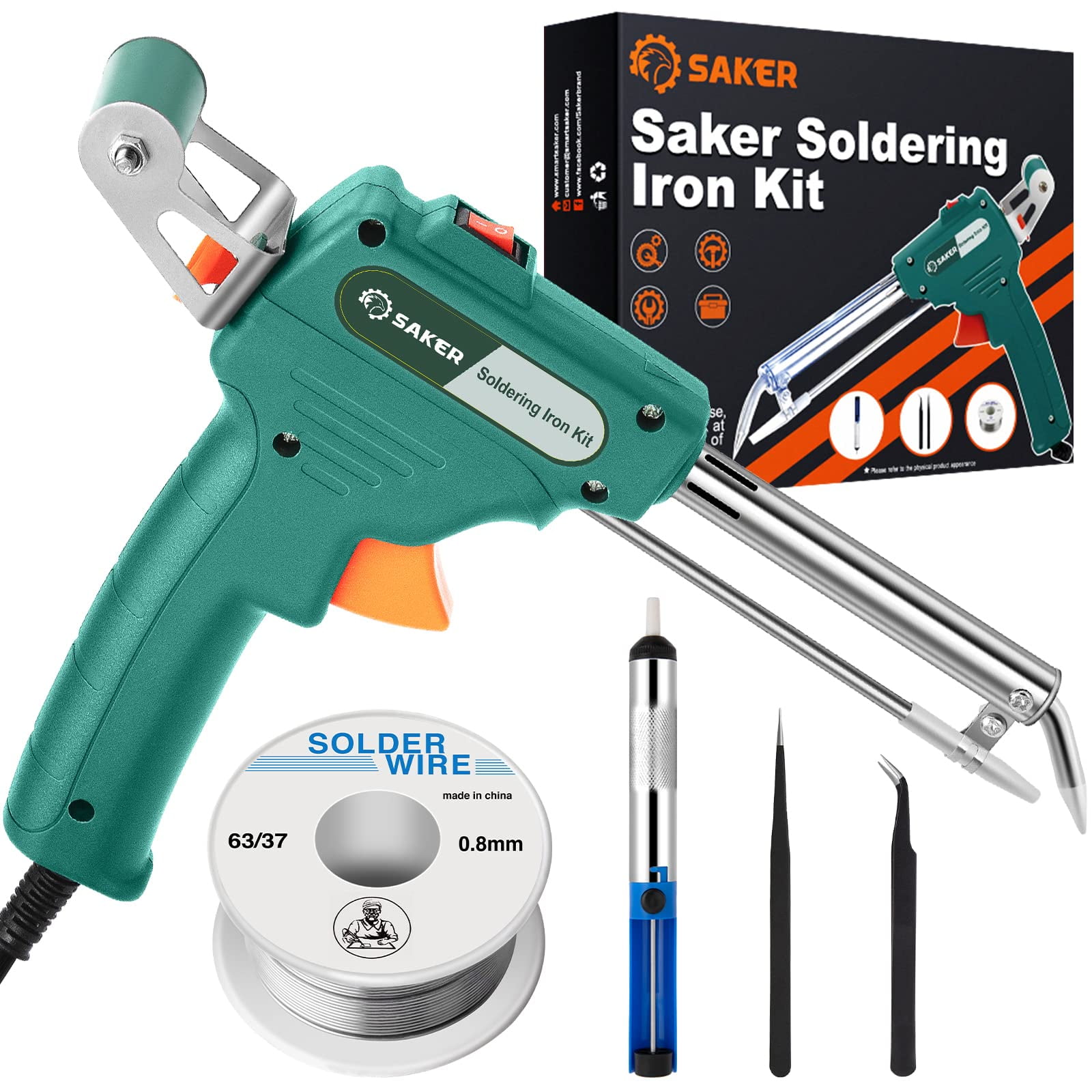 Saker Soldering Iron Kit, 60W 110V Corded Electric Welding Gun with Welding  Wire, One-handed Operation for Soldering Circuit Boards