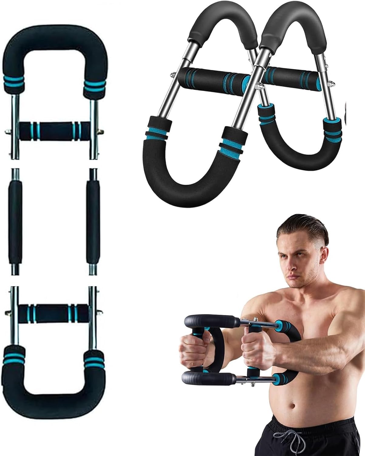 ZENTRAX Saker Twister Arm Trainer, Barra Power Twister Professionale In Acciaio Con Resistenza Regolabile, Nero/turchese