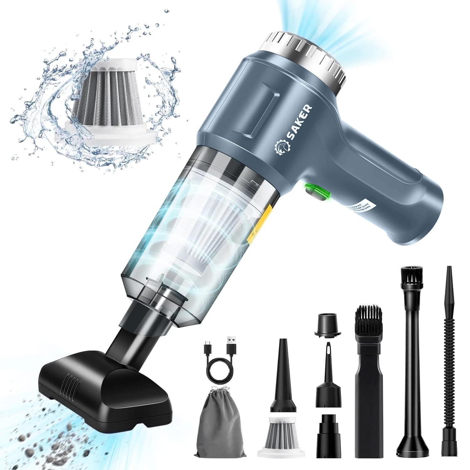 Saker 3-in-1 Cordless Vacuum Cleaner for Car with 12000PA Brushless Motor, Mini Handheld Vacuum with Air Blower, Extractor for Car, Home, Office