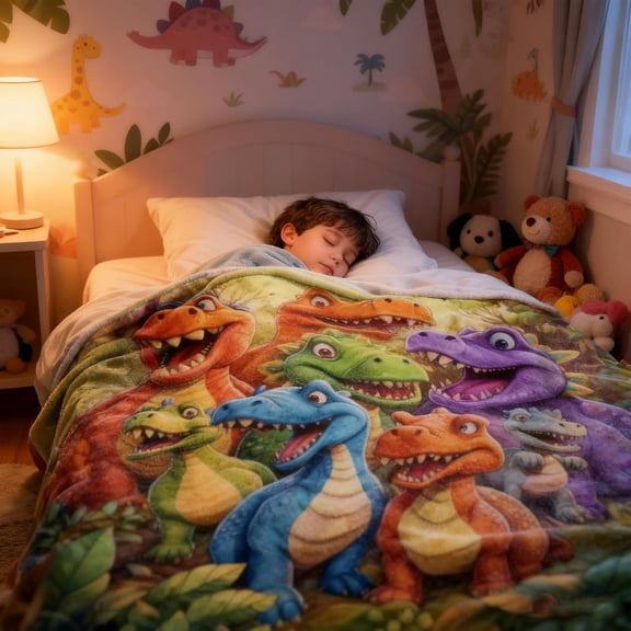 Sakerplus 2026 Upgraded 3D Dinosaur Blanket - HD Digital Print Soft Fleece Throw for Boys & Girls Bedding