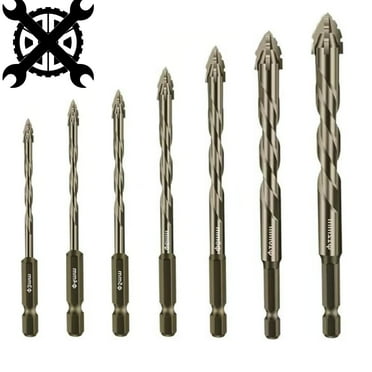 Sakerplus Four Blade Serrated Eccentric Drill Bits,Four-Flute Sawtooth Drill Bit for Wood,Glass,Concrete,Stone,Metal(3/4/5/6/8/10/12mm) (1 Set(7pcs))