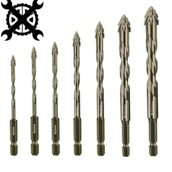 Sakerplus Four Blade Serrated Eccentric Drill Bits,Four-Flute Sawtooth Drill Bit for Wood,Glass,Concrete,Stone,Metal(3/4/5/6/8/10/12mm) (1 Set(7pcs))