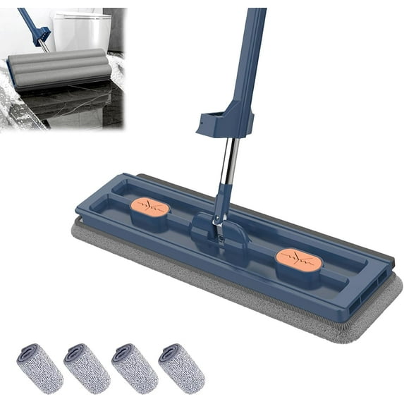 Sakerplus Large Flat Mop, Saker Plus Mop, Large Flat Mop and Bucket System, Self Wringing Flat Mops, with 6 Reusable Microfiber Pads Dry and Wet