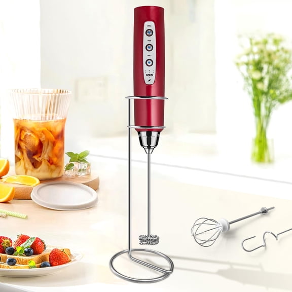 Sakgos Milk Frother with Stand Rechargeable-Handheld Frother Wand with 3 Stainless Whisks 3 Speed Adjustable, Electric Whisk Drink Mixer, Foam Maker Blender for Matcha Latte Cappuccino Chocolate Y101