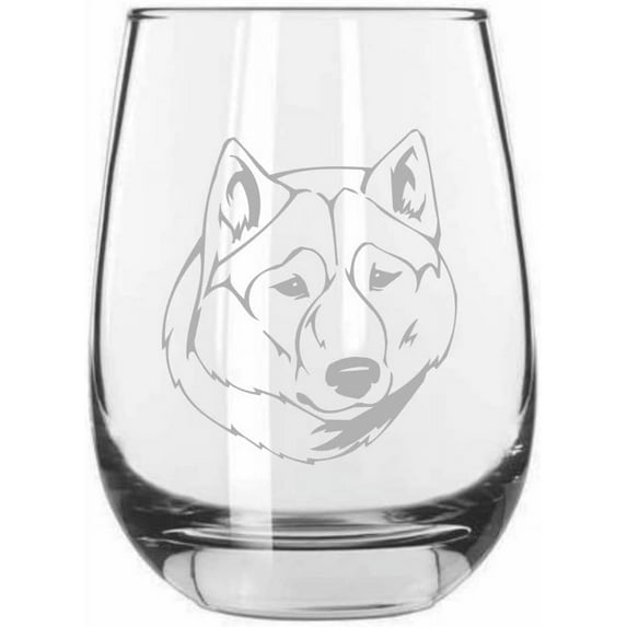 Sakhalin Husky Dog Themed Etched 15.25oz Libbey Stemless Wine Glass