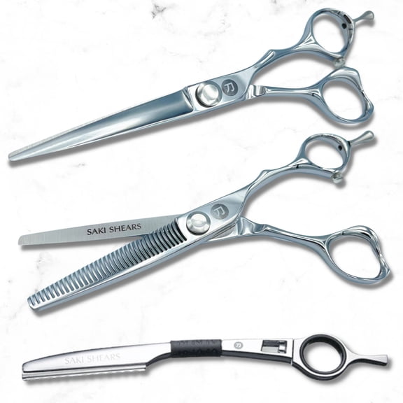 Saki Shears Majime 6 Inch Hair Cutting Set of Shears Includes Cutting Scissors, Thinning Shears, Hair Razor and Leather Carrying Case - Perfect for Professional or Home Hair Cuts