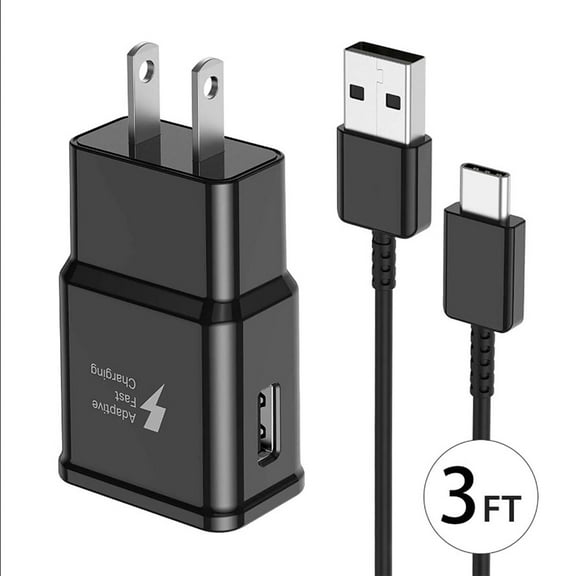 Sakiika Adaptive Fast Charging Wall Charger and 4-Feet USB Type C Cable Kit Bundle Compatible with Samsung Galaxy S20/S10/S10+/S9/S9+/S8/S8+ Note 8/Note 9 & Other Smartphones (Black)