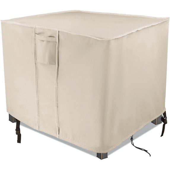 Saking Fire Pit Cover 30 Inch, Waterproof Heavy Duty 600D Square Firepit Covers Gas Fireplace Fire Pit Table Cover for 26/28/30 Inch Propane Fire Pit - 30 x 30 x 25 Inch (Beige)