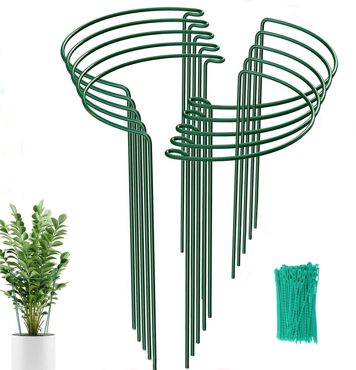 Sakiyr 12Pcs Plant Support Stakes, Half Round Plant Support Ring Cage