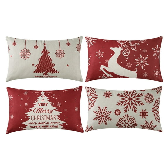 Sakiyrr 4 Pack Christmas Pillow Covers 12"x20" Set of 4, Xmas Throw Pillow Cases Decorations, Red
