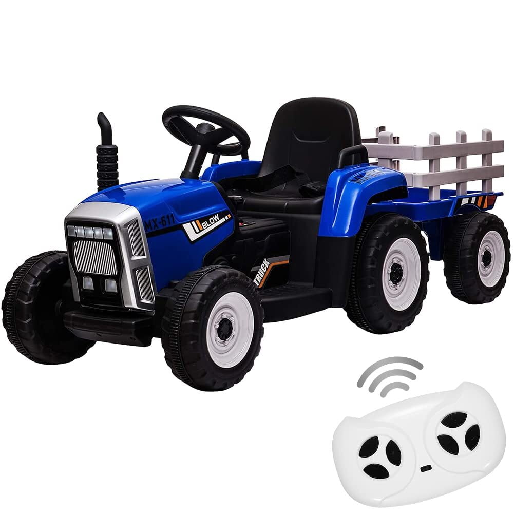 12V Blue Kids Electric Tractor with Trailer and Remote Control
