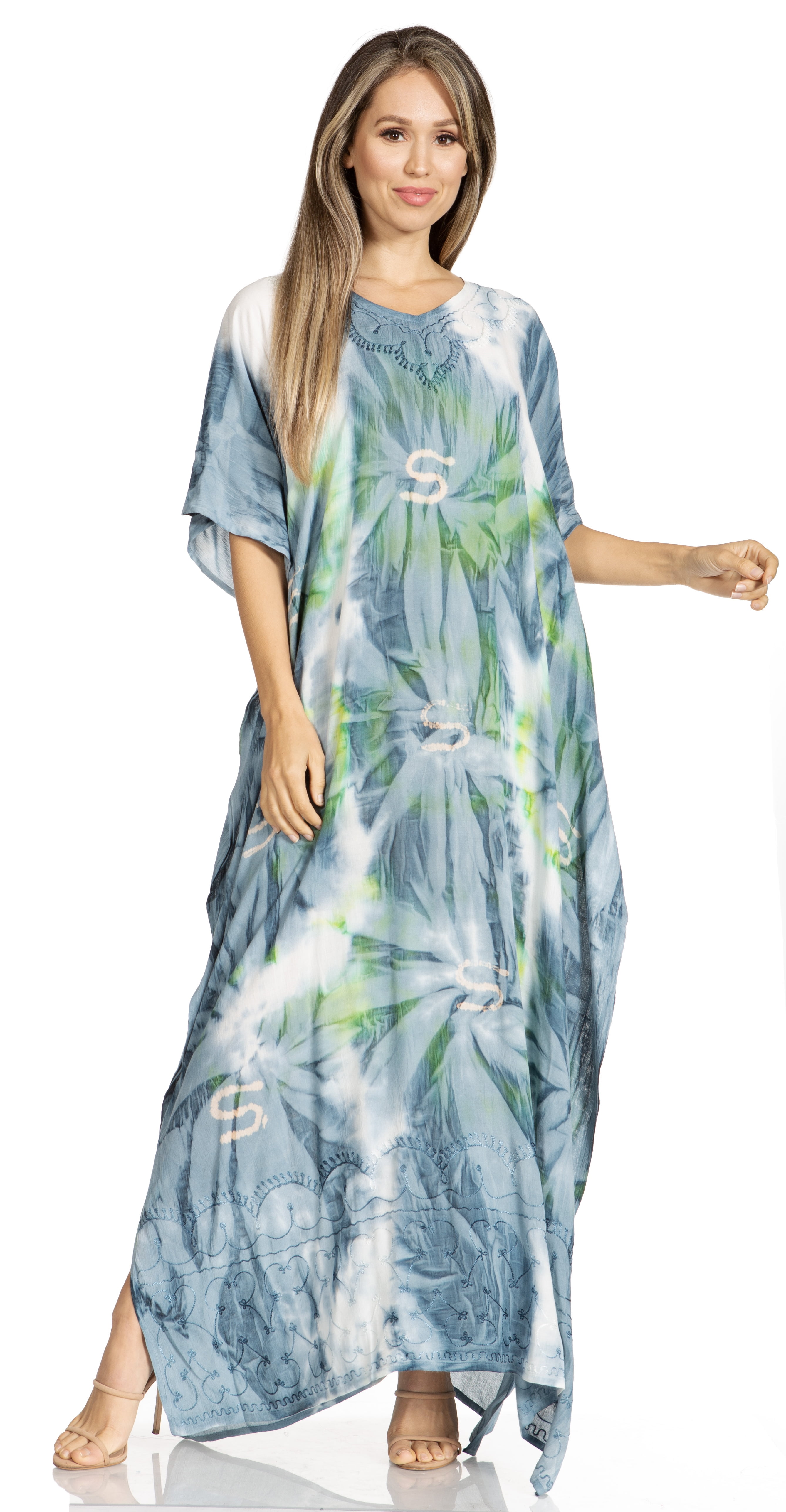 Robe Caftan Femme Pilar - Taille Unique, Manches Courtes, Tissu Léger - Style Bohème Décontracté Pour L'été