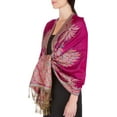 thumbnail image 1 of Sakkas 70" x 28" Big Paisley Jacquard Layered Woven Pashmina Shawl / Wrap Stole - Fuscia, 1 of 11