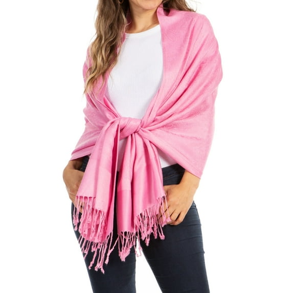 Sakkas 70" x 28" Paisley Self-Design Pashmina Shawl / Wrap / Stole - Baby Pink - One Size