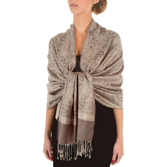 Sakkas 70" x 28" Paisley Self-Design Pashmina Shawl / Wrap / Stole - Sand - One Size