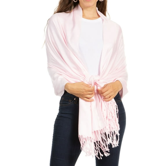 Sakkas 78" X 28" Rayon from Bamboo Soft Solid Pashmina Feel Shawl / Wrap / Stole - Bubblegum Pink - One Size