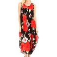 thumbnail image 1 of Sakkas Aba Women's Casual Summer Floral Print Sleeveless Loose Dress Cover-up - B-Red - One Size, 1 of 5