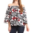thumbnail image 1 of Sakkas Abree Off-shoulder Short Sleeve Blouse Top Ankara Wax Dutch African Print - 2288 Black/white - One Size Regular, 1 of 5