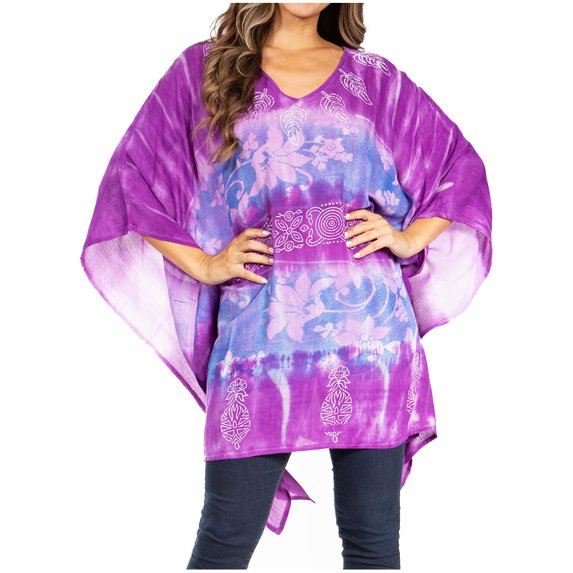 Sakkas Adalwin Second TieDye Desert Sun Circle Ponch Tunic Top Blouse W/Embroidery - 39-Purple - One Size
