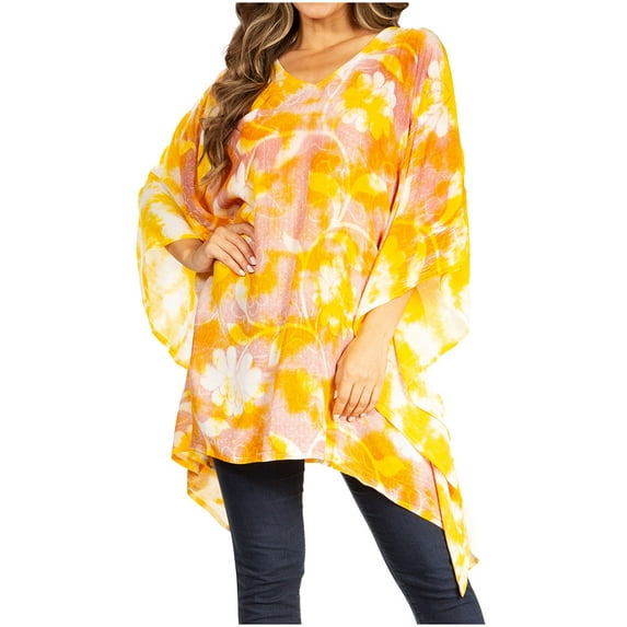 Sakkas Adalwin Second TieDye Desert Sun Circle Ponch Tunic Top Blouse W/Embroidery - 40-Yellow - One Size