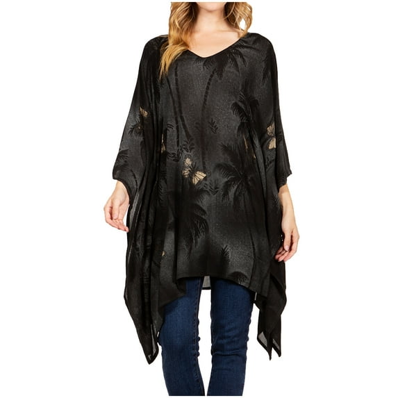 Sakkas Adalwin Third Tie Dye Desert Sun Circle Ponch Tunic Top Blouse W/Embroidery - 42-Black - One Size