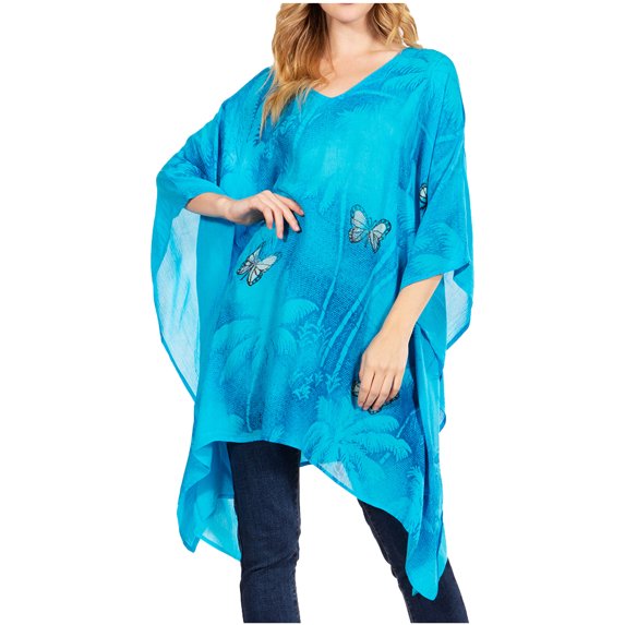 Sakkas Adalwin Third Tie Dye Desert Sun Circle Ponch Tunic Top Blouse W/Embroidery - 42-Blue - One Size
