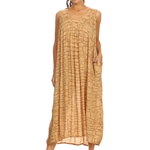 Sakkas Adele Sequin Embroidered Scoop Neck Sleeveless Dress / Cover Up - Sand - One Size Regular