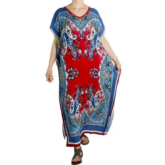 Sakkas Aggy Womens Dashiki African Print Caftan Dress Maxi Boho Hippie Colorful - Blue / Red - One Size Regular