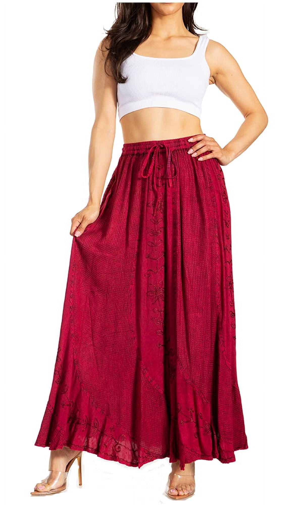 Maroon Printed Rayon Maxi Skirt
